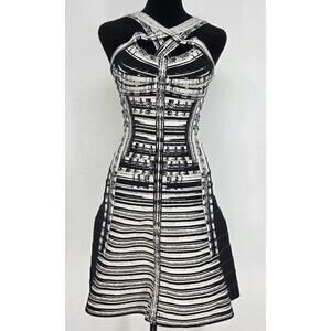 Herve Leger Sabrina Bandage Dress XS Black & White Sweetheart Bodice Strappy